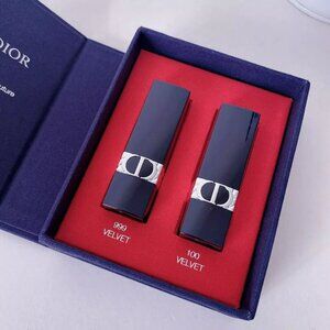 ✅ DIOR Mini Rouge Dior Lipstick Set in Dior Case: #999 & #100 Velvet Lipsticks⭐